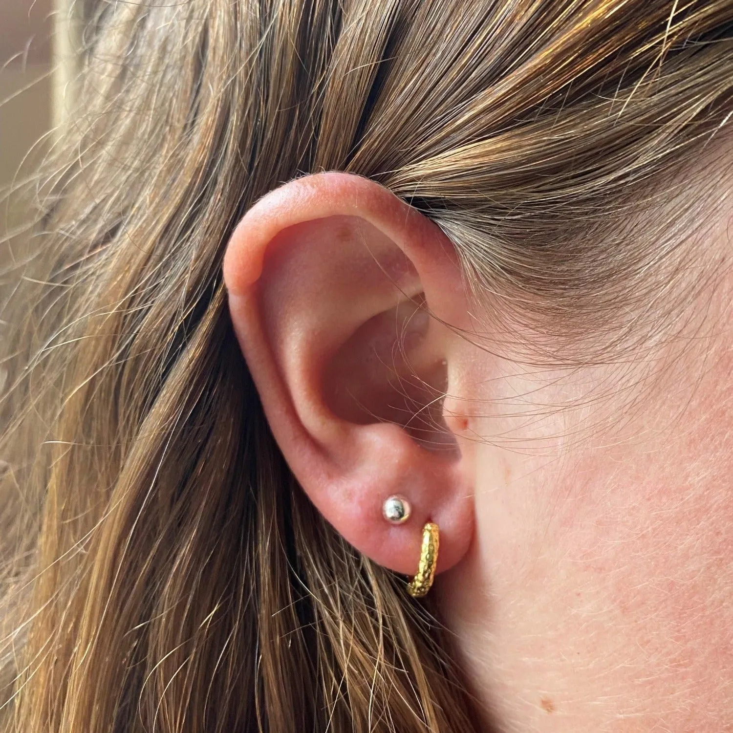 Sterling Silver Small Textured Hoop Earring