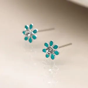 Sterling Silver Teal Flower Studs