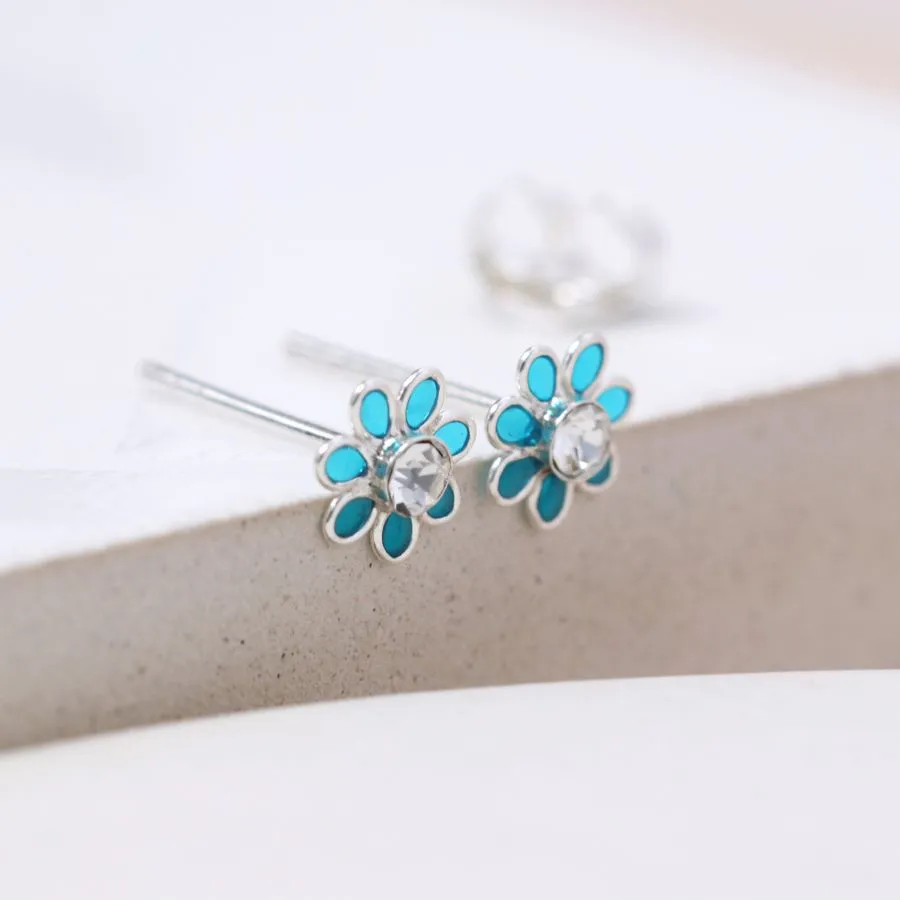 Sterling Silver Teal Flower Studs