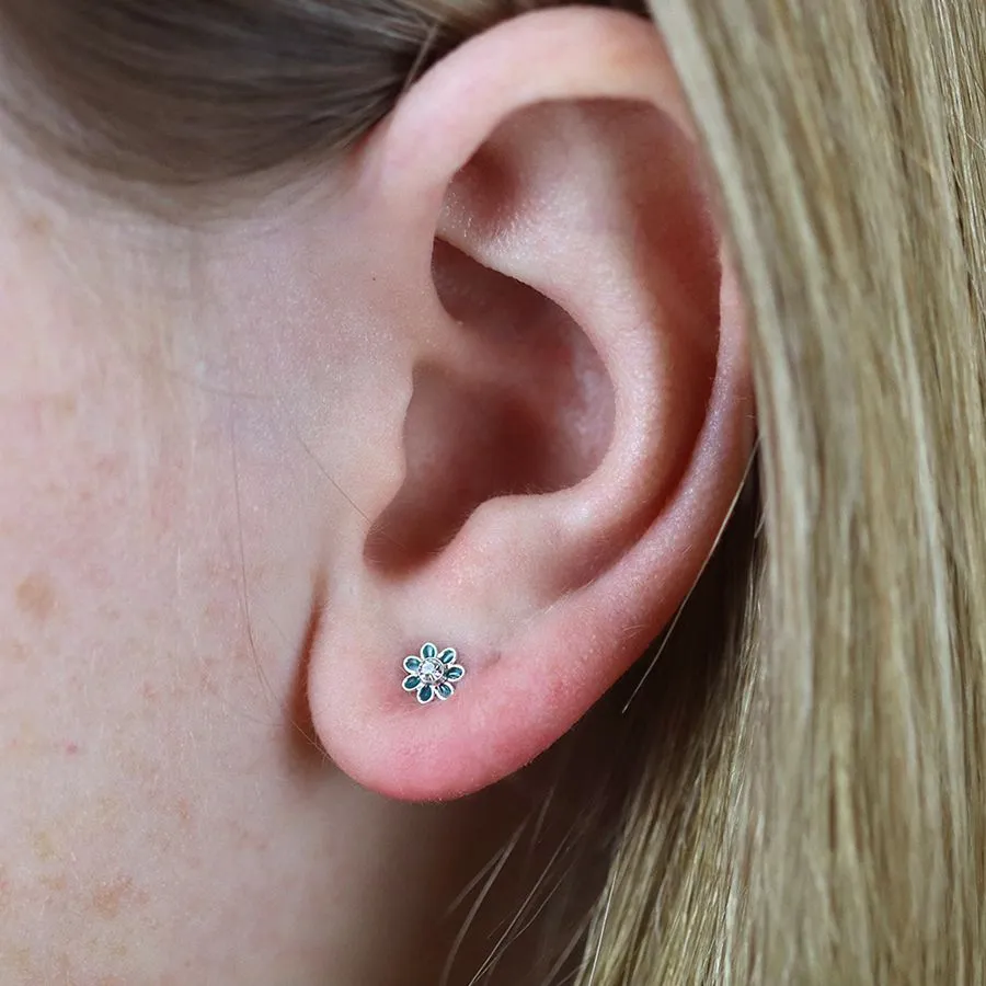 Sterling Silver Teal Flower Studs