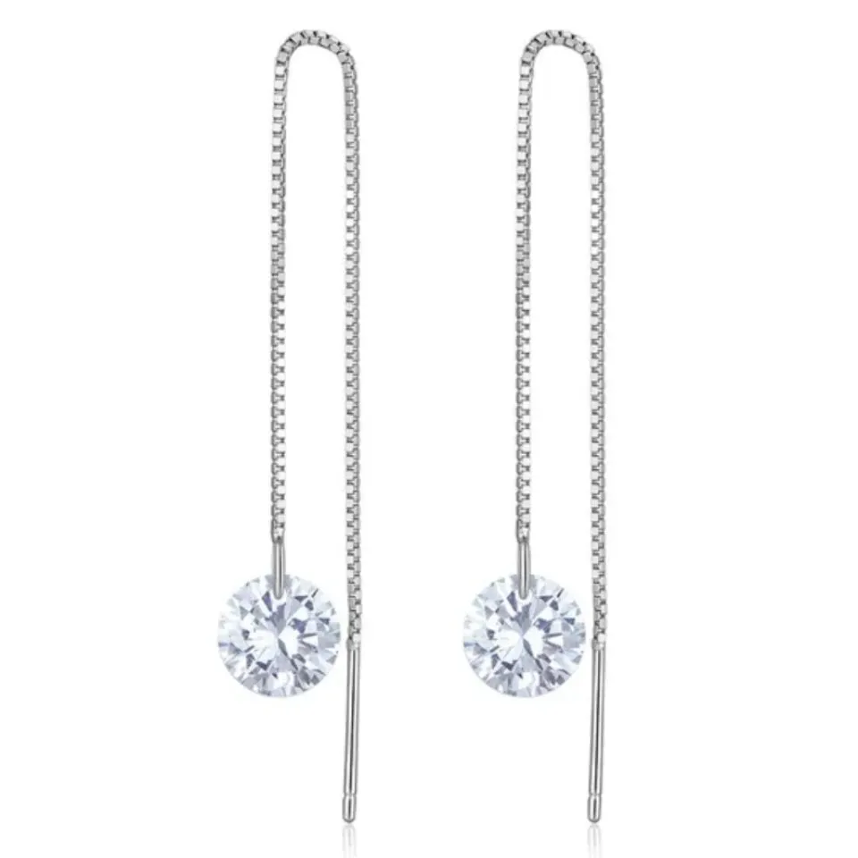 Sterling Silver Threader CZ Drop Earrings