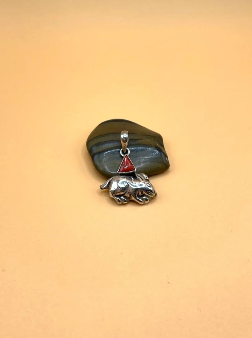 Sterling Silver Tibetan Coral Rabbit Light Weight Pendent