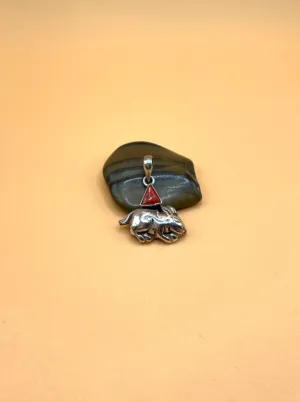 Sterling Silver Tibetan Coral Rabbit Light Weight Pendent