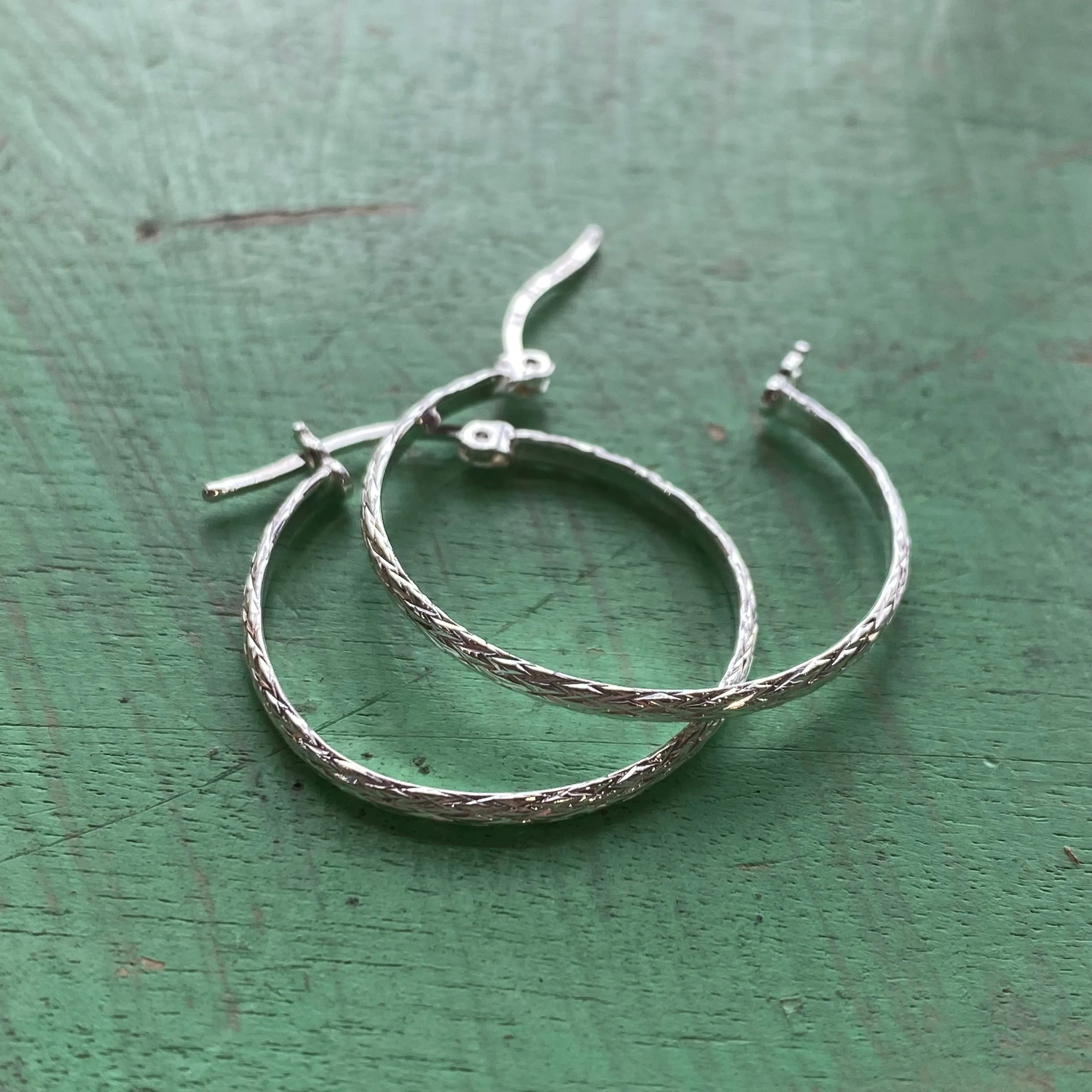 Sterling Silver Wheat Textured Hoop Earrings