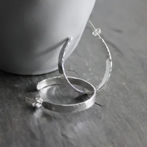 Sterling Silver Wide 1 1/4" Hammered Hoop Earrings