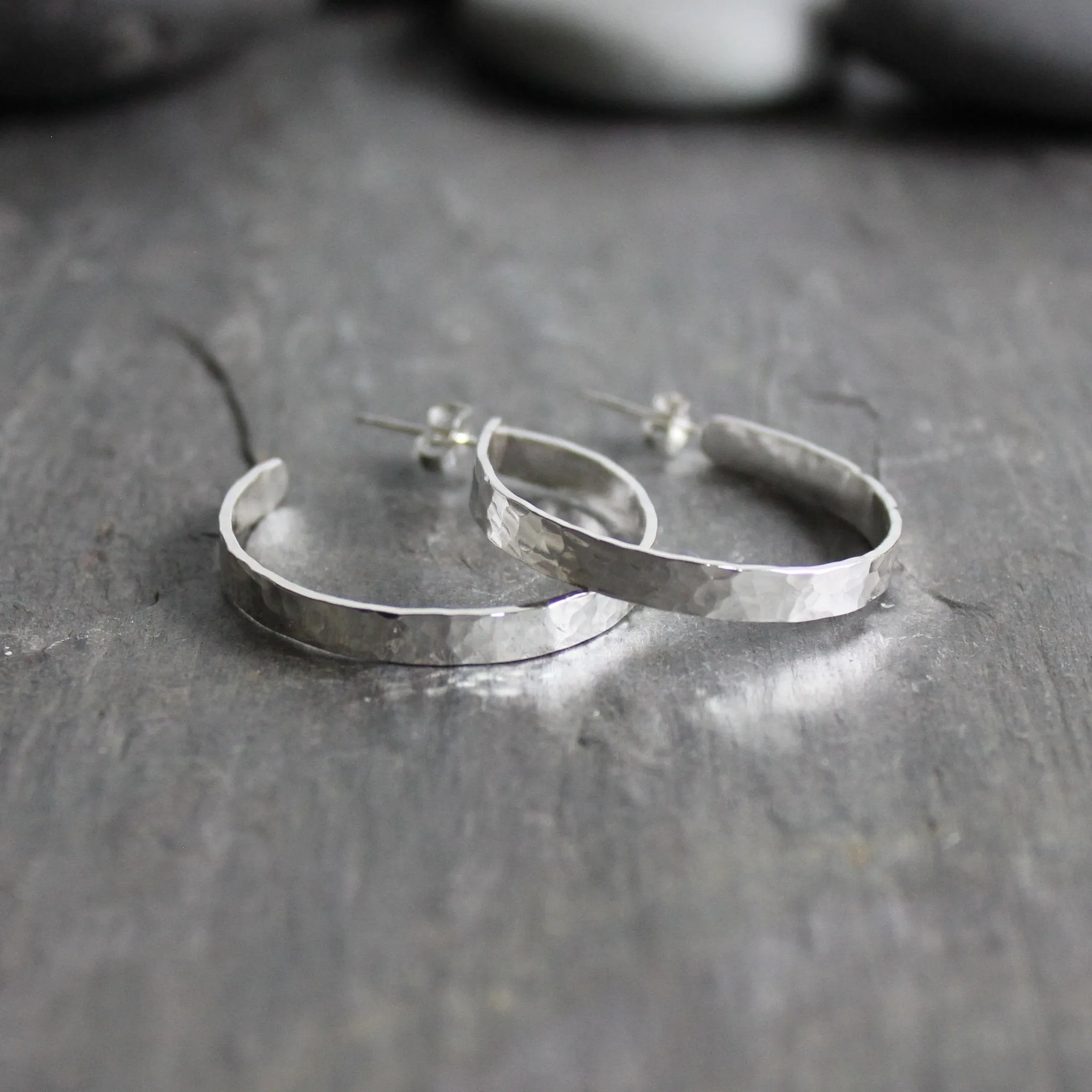 Sterling Silver Wide 1 1/4" Hammered Hoop Earrings