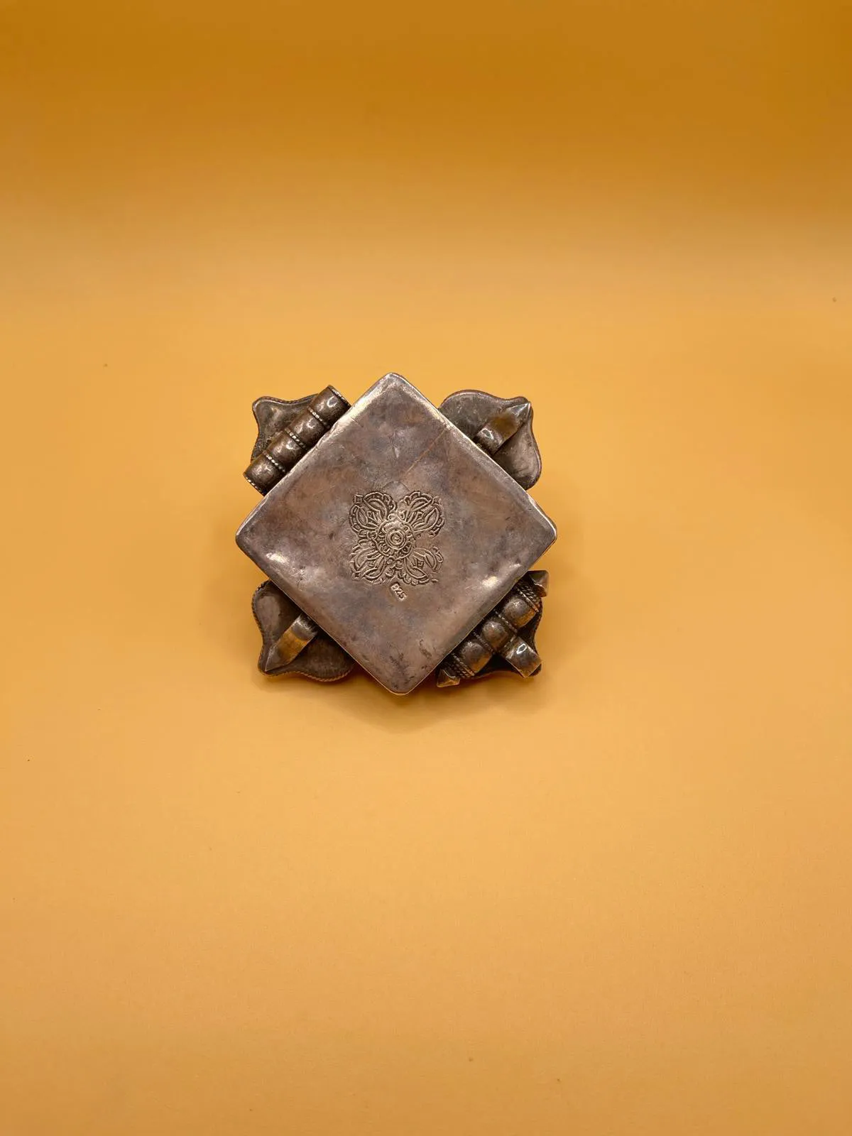 Sterling Sliver Tibetan Turquoise and Coral Ghau Box Pendent