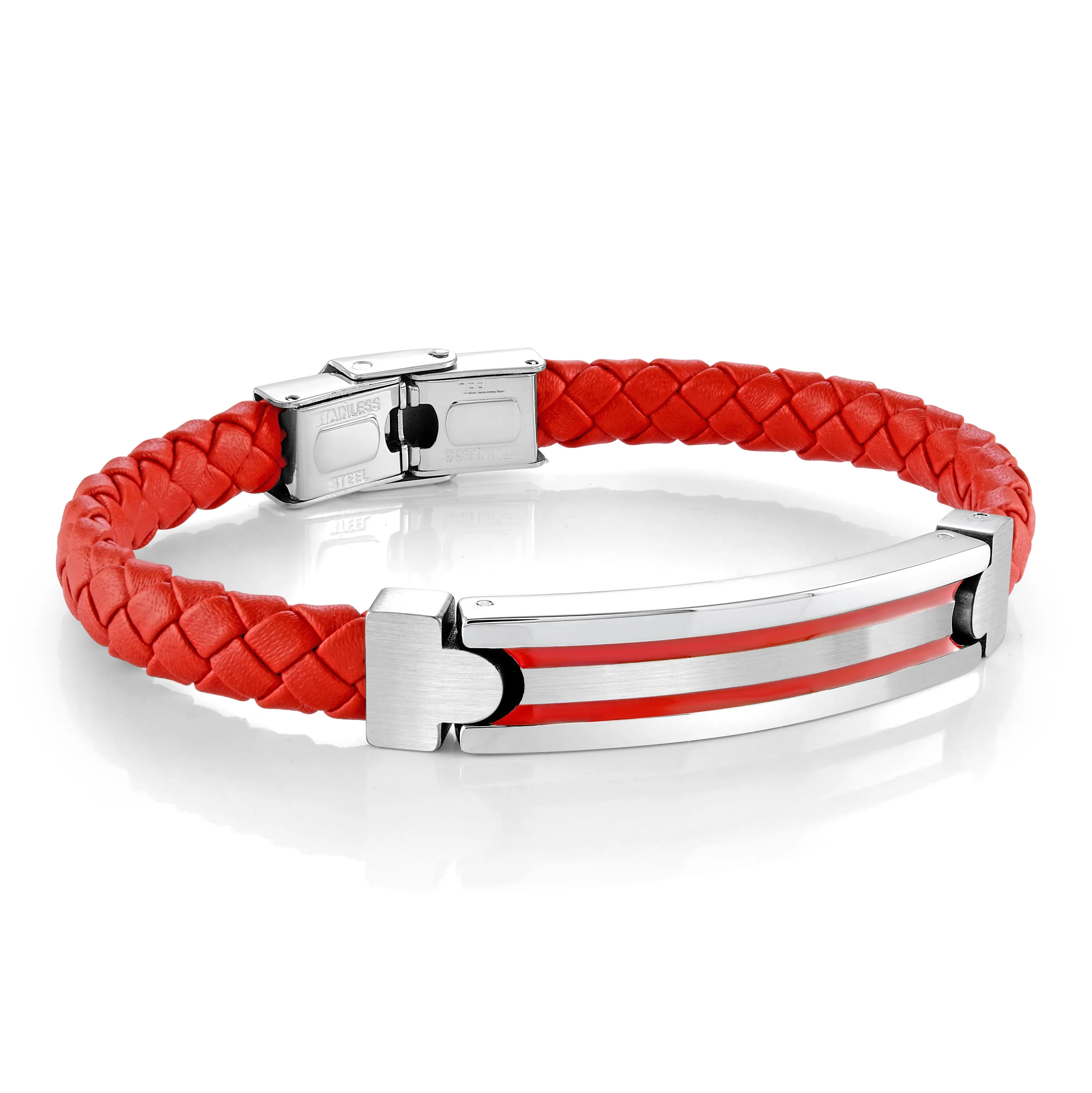 Striped ID-Plate Leather Bracelet