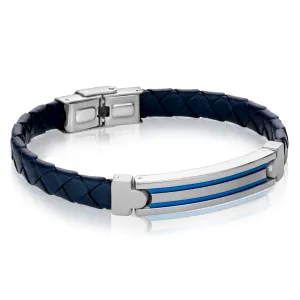 Striped ID-Plate Leather Bracelet