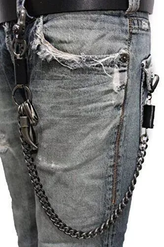 Strong Men Silver Metal Wallet Chain KeyChain Biker Horn Charm Jeans Money Clasp