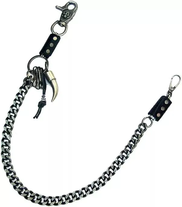 Strong Men Silver Metal Wallet Chain KeyChain Biker Horn Charm Jeans Money Clasp