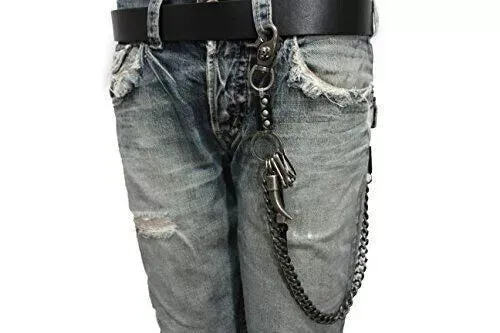 Strong Men Silver Metal Wallet Chain KeyChain Biker Horn Charm Jeans Money Clasp