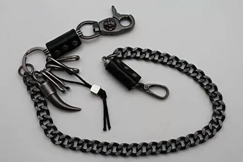 Strong Men Silver Metal Wallet Chain KeyChain Biker Horn Charm Jeans Money Clasp