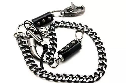 Strong Men Silver Metal Wallet Chain KeyChain Biker Horn Charm Jeans Money Clasp