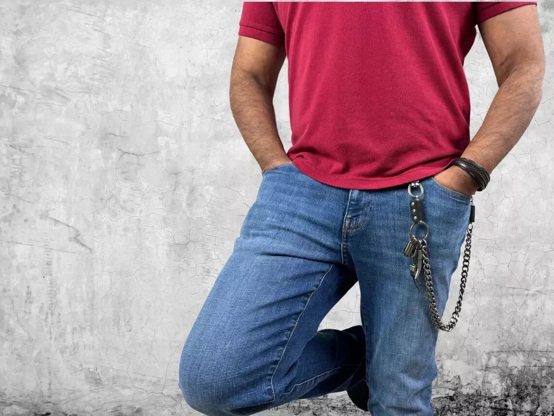 Strong Men Silver Metal Wallet Chain KeyChain Biker Horn Charm Jeans Money Clasp