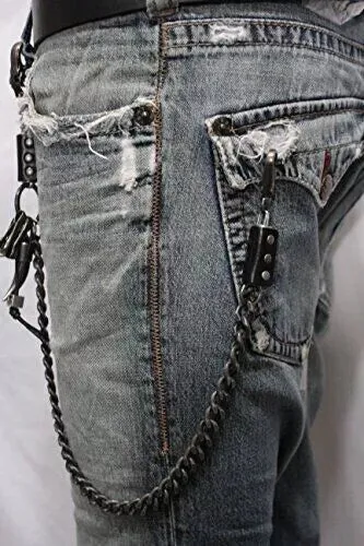 Strong Men Silver Metal Wallet Chain KeyChain Biker Horn Charm Jeans Money Clasp