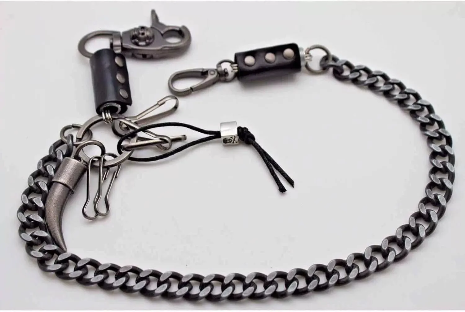 Strong Men Silver Metal Wallet Chain KeyChain Biker Horn Charm Jeans Money Clasp