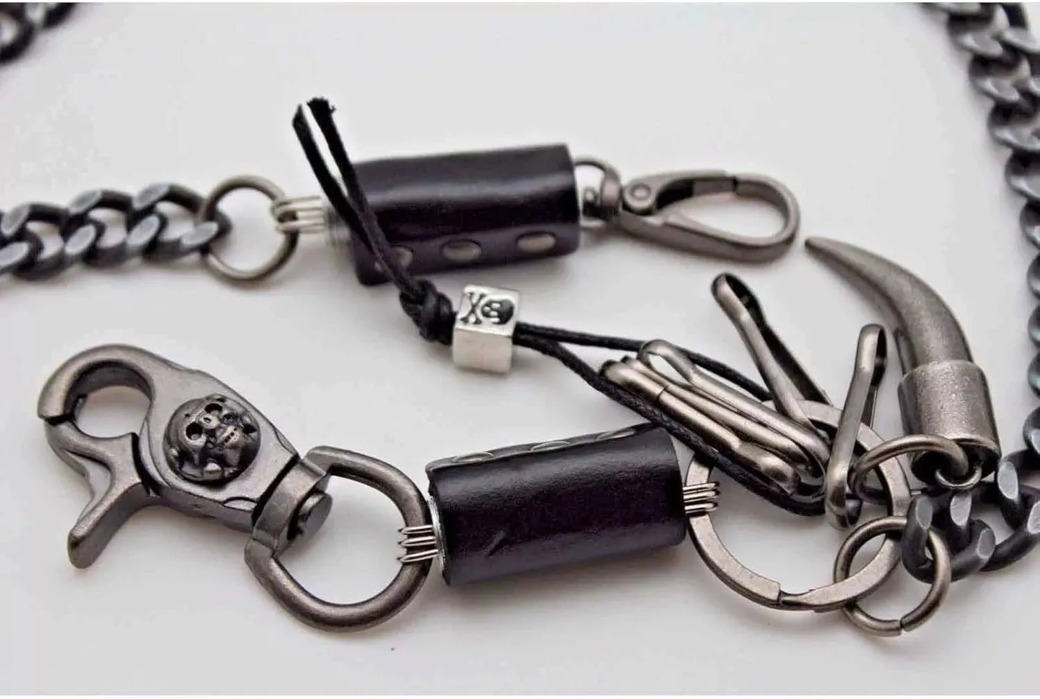 Strong Men Silver Metal Wallet Chain KeyChain Biker Horn Charm Jeans Money Clasp