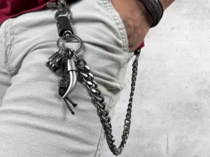 Strong Men Silver Metal Wallet Chain KeyChain Biker Horn Charm Jeans Money Clasp
