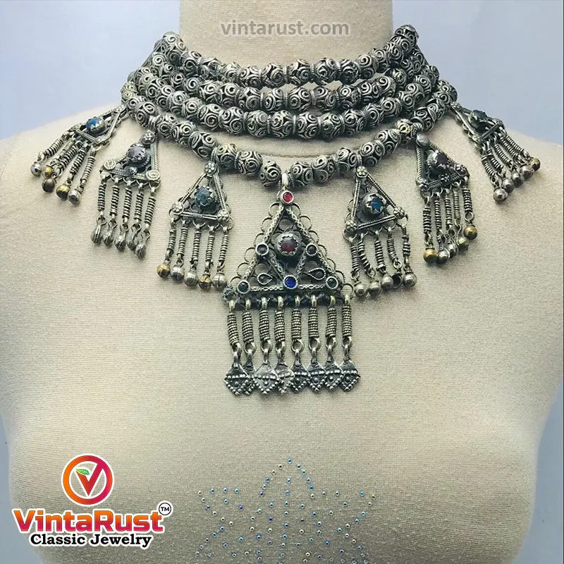 Stylish Beaded Seven Dangling Pendants Choker