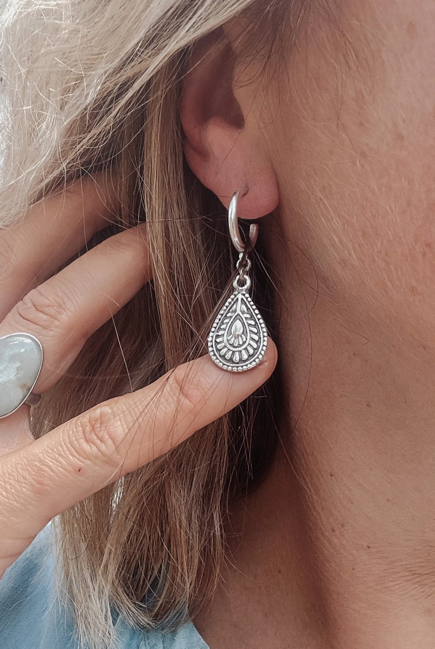 Teardrop Charm Hoops