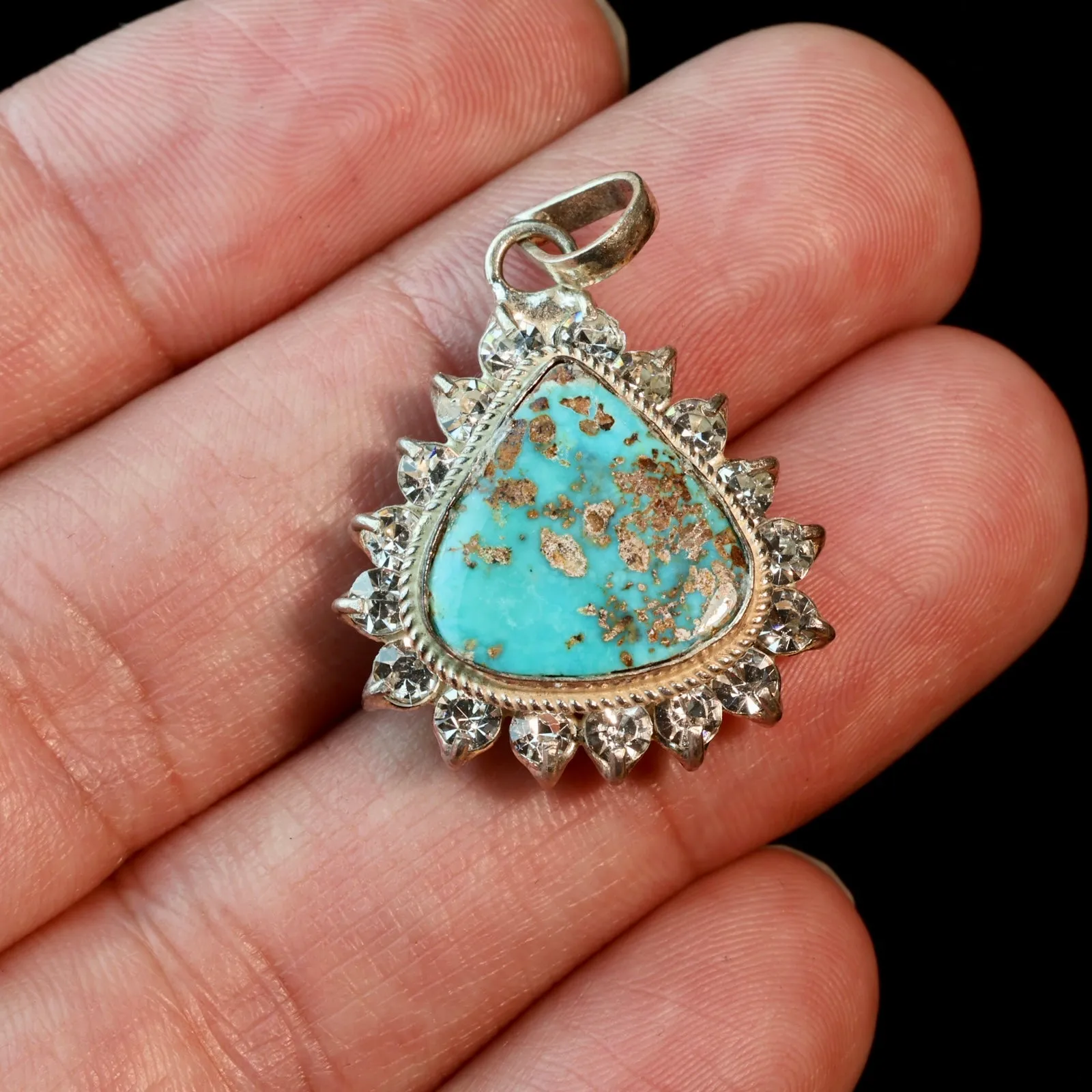 Teardrop Turquoise Cubic Zirconia Sterling Silver Pendant