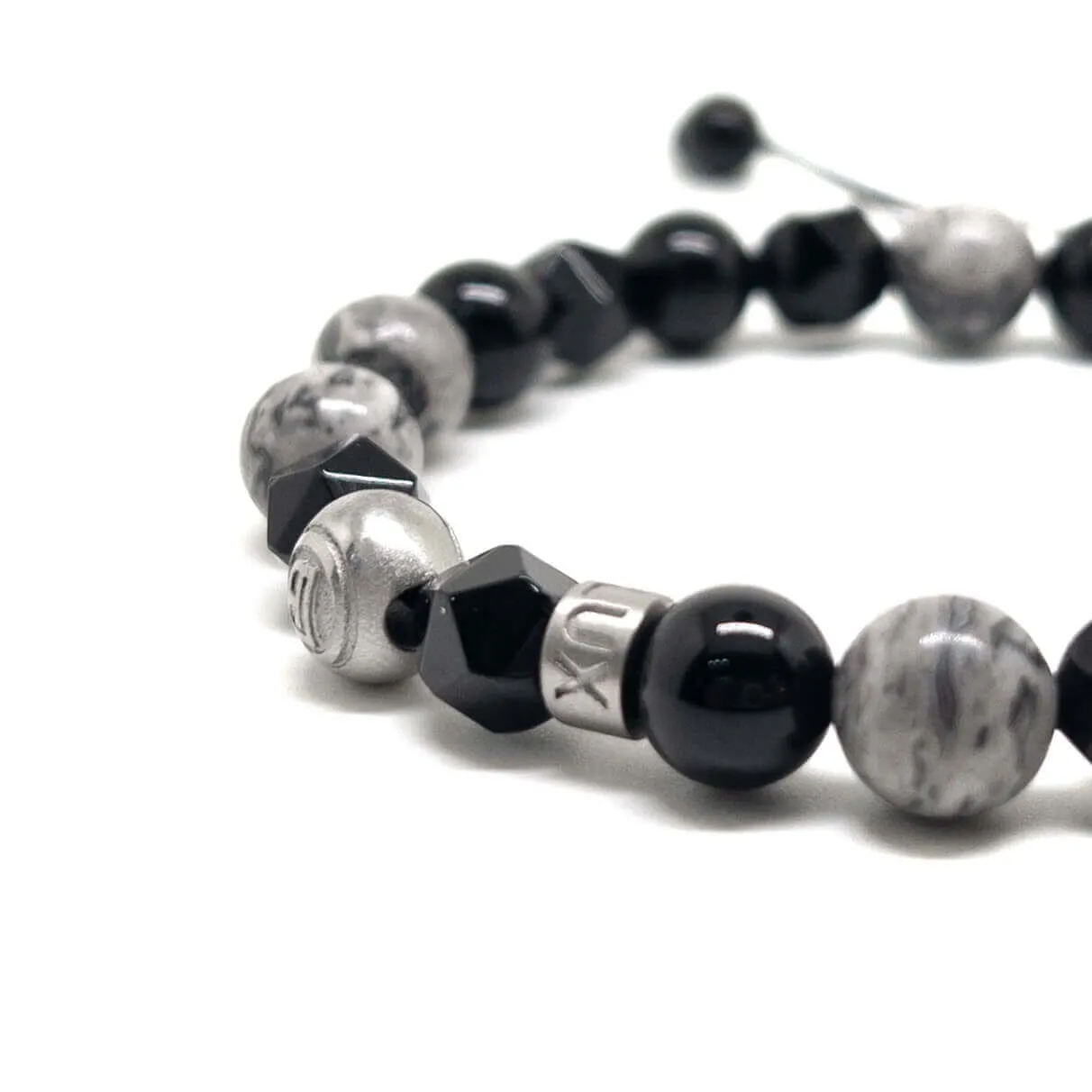 The Grey and Obsidian Signed Thread Bracelet