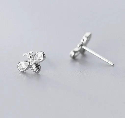 Tiny Bee Earrings, Bumblebee studs, Sterling Silver