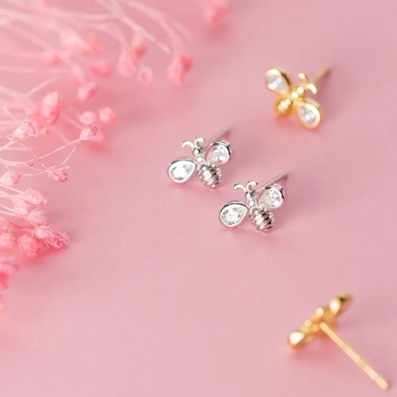 Tiny Bee Earrings, Bumblebee studs, Sterling Silver