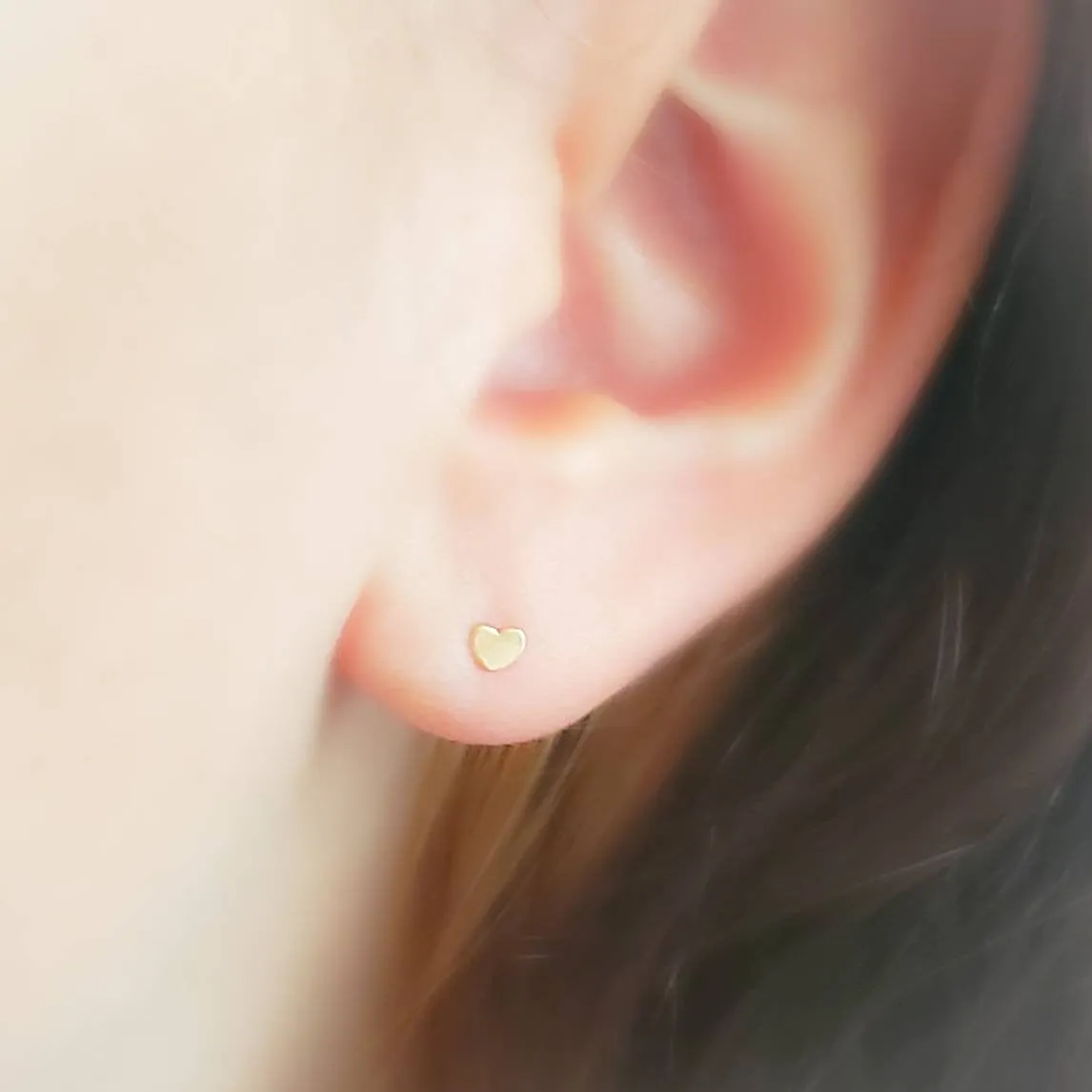 Tiny Heart Studs in 14k Gold