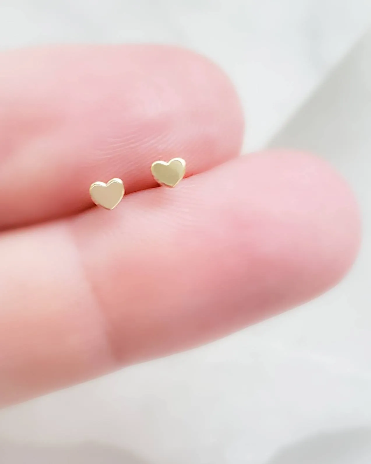 Tiny Heart Studs in 14k Gold