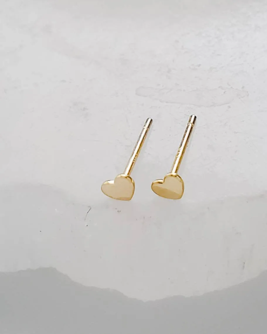 Tiny Heart Studs in 14k Gold