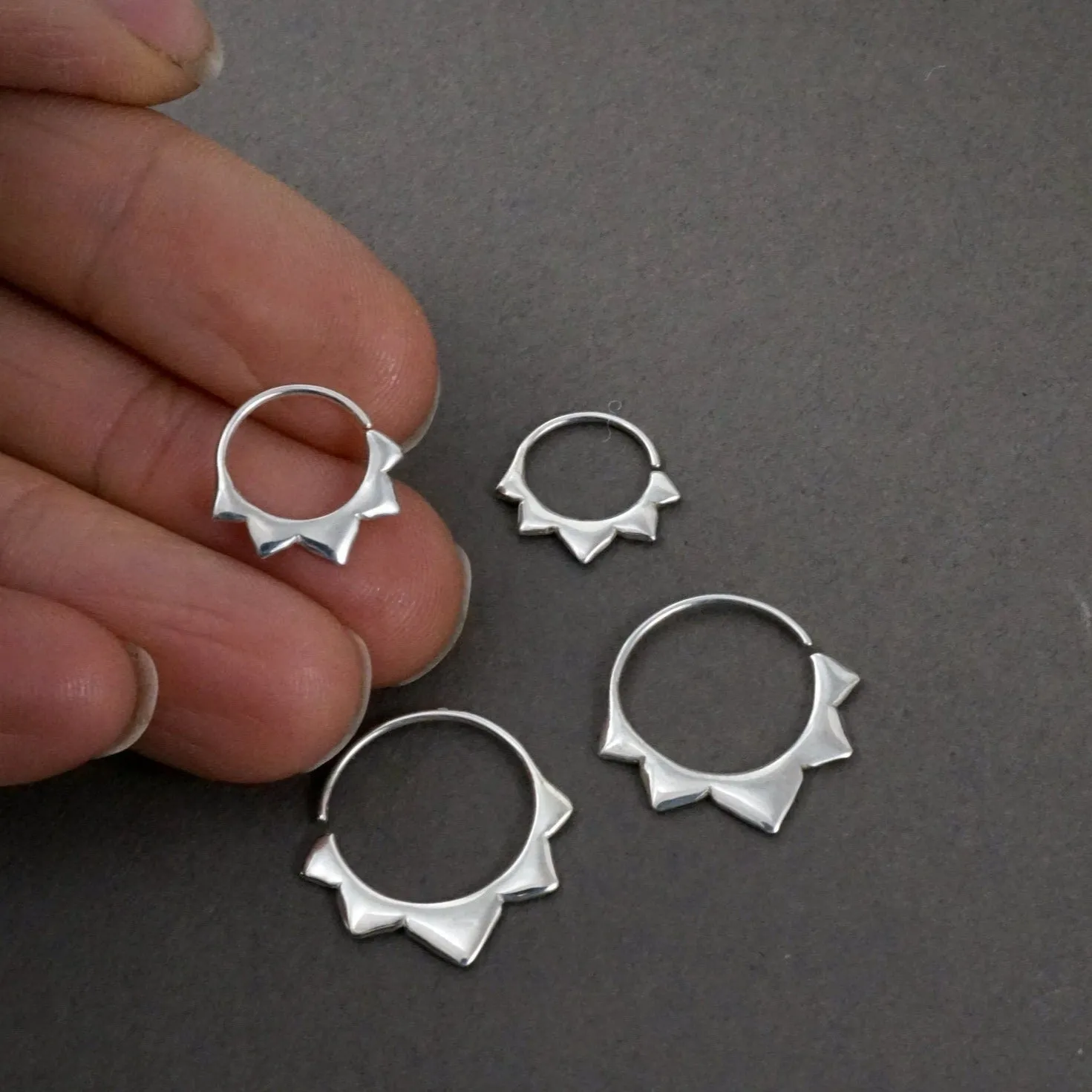 Tiny Sunflower 9mm Petal Sleeper Hoops - Cartilage, helix, daith, septum piercing - Artisan Brass w/ Silver Hoops (278B)