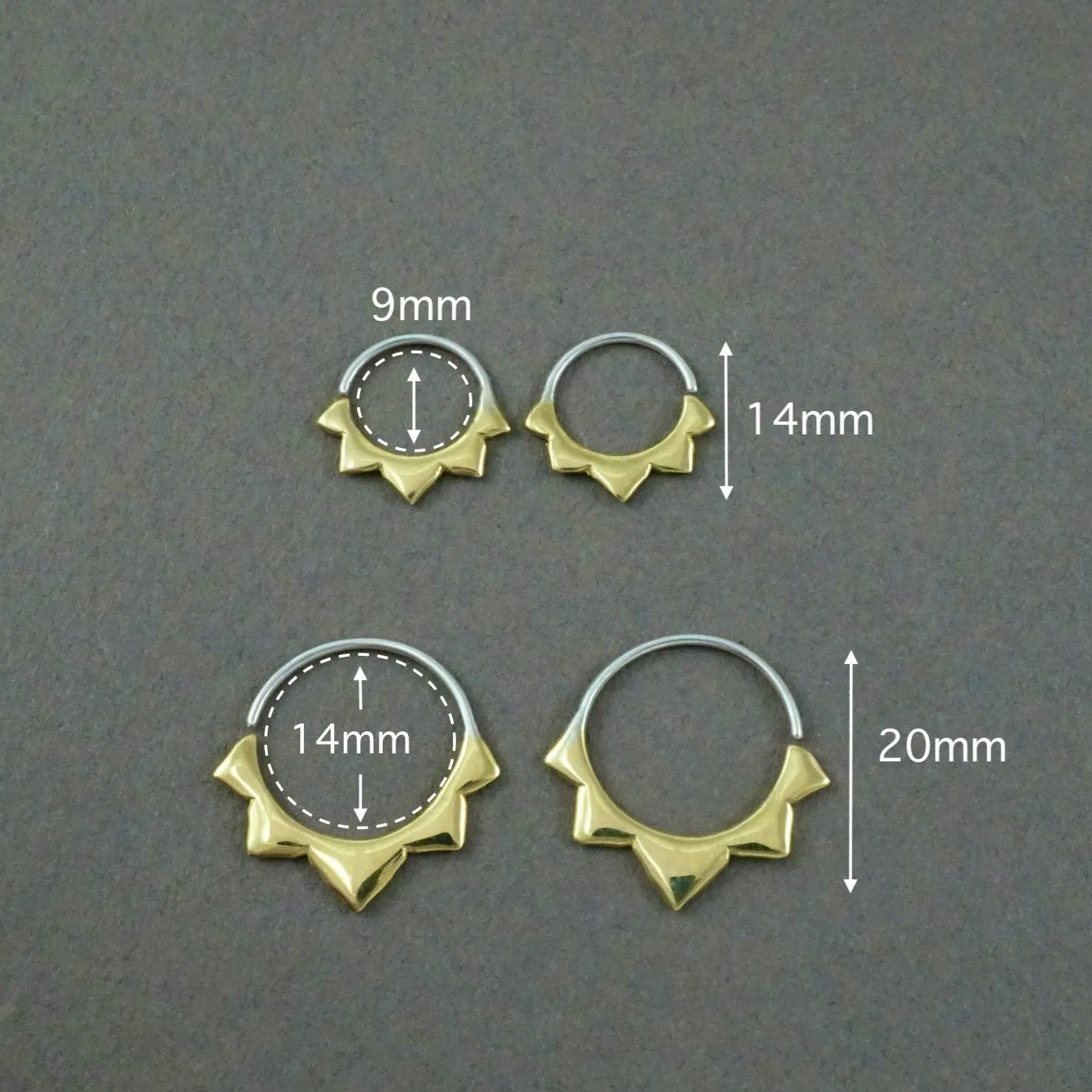 Tiny Sunflower 9mm Petal Sleeper Hoops - Cartilage, helix, daith, septum piercing - Artisan Brass w/ Silver Hoops (278B)