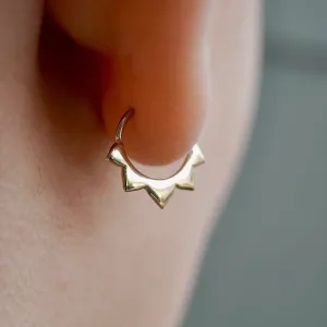 Tiny Sunflower 9mm Petal Sleeper Hoops - Cartilage, helix, daith, septum piercing - Artisan Brass w/ Silver Hoops (278B)