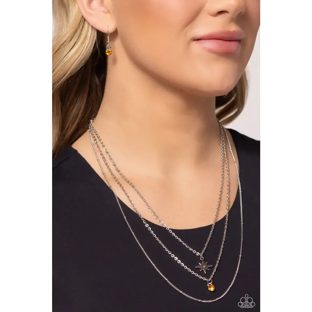 Trendy Twinkle - Orange Necklace