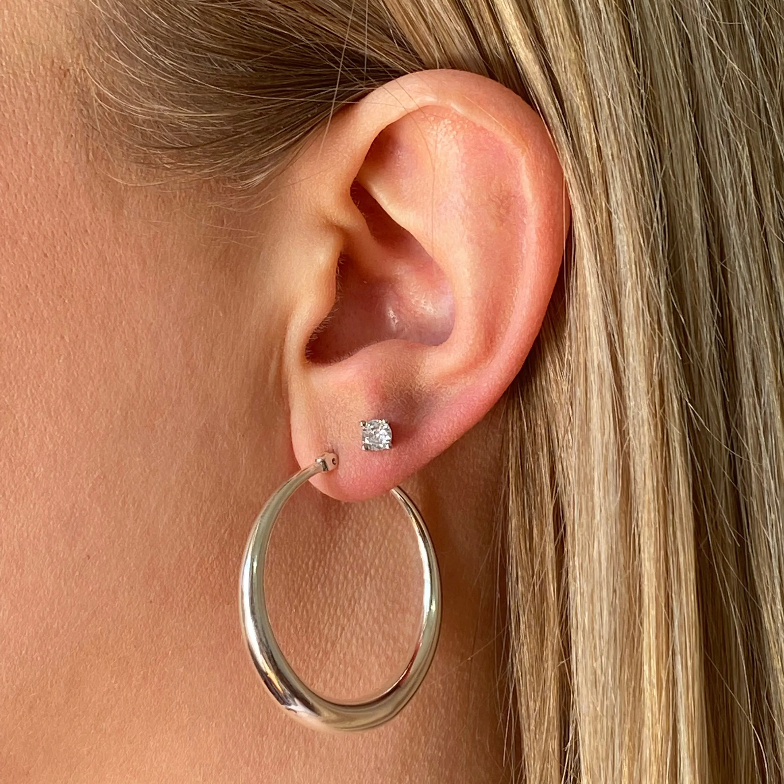 Tube Silver Hoop Earrings