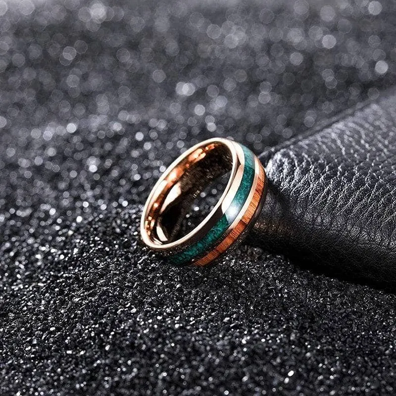Turquoise & Wood Beveled Men's Tungsten Carbide Wedding Band