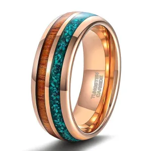Turquoise & Wood Beveled Men's Tungsten Carbide Wedding Band