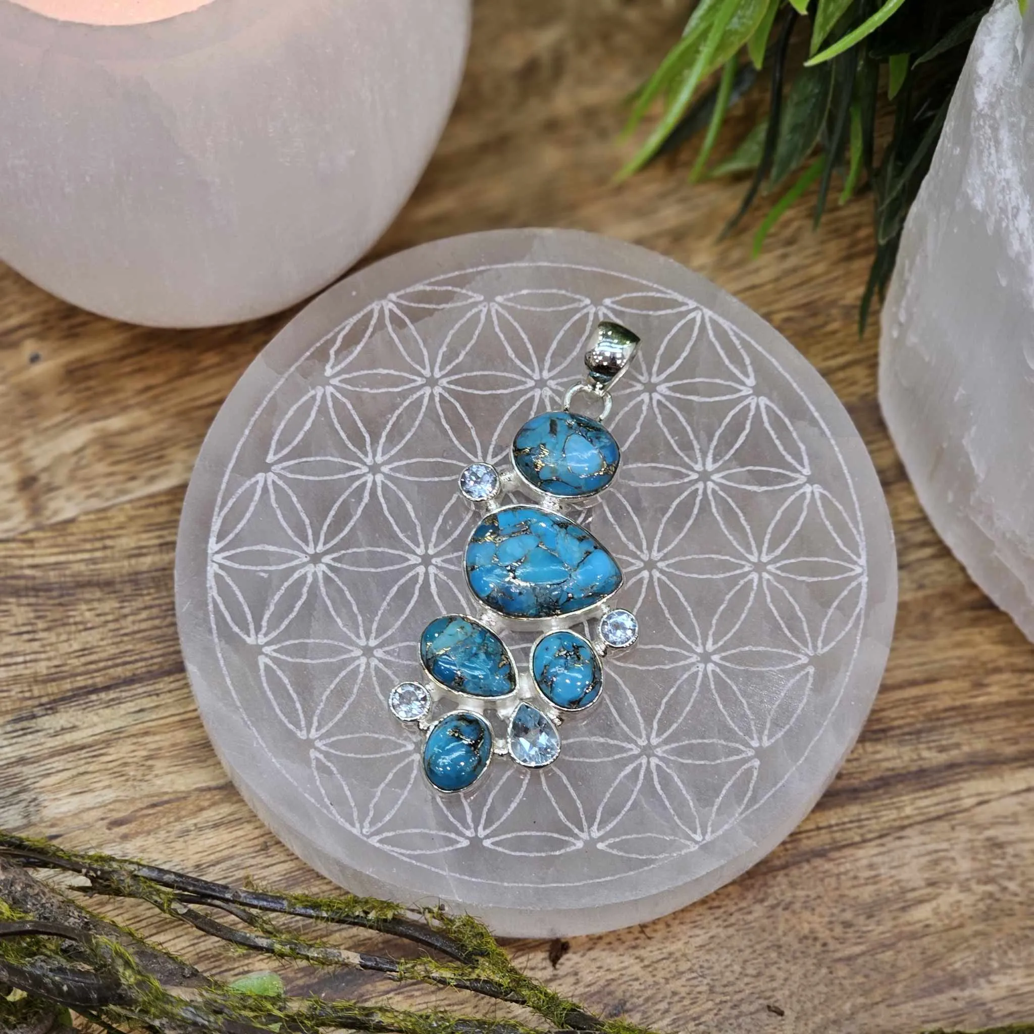 Turquoise and Blue Topaz Sterling Silver Pendant