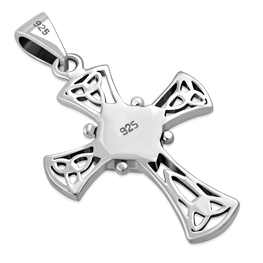Turquoise Celtic Irish Trinity Knot Cross Silver Pendant