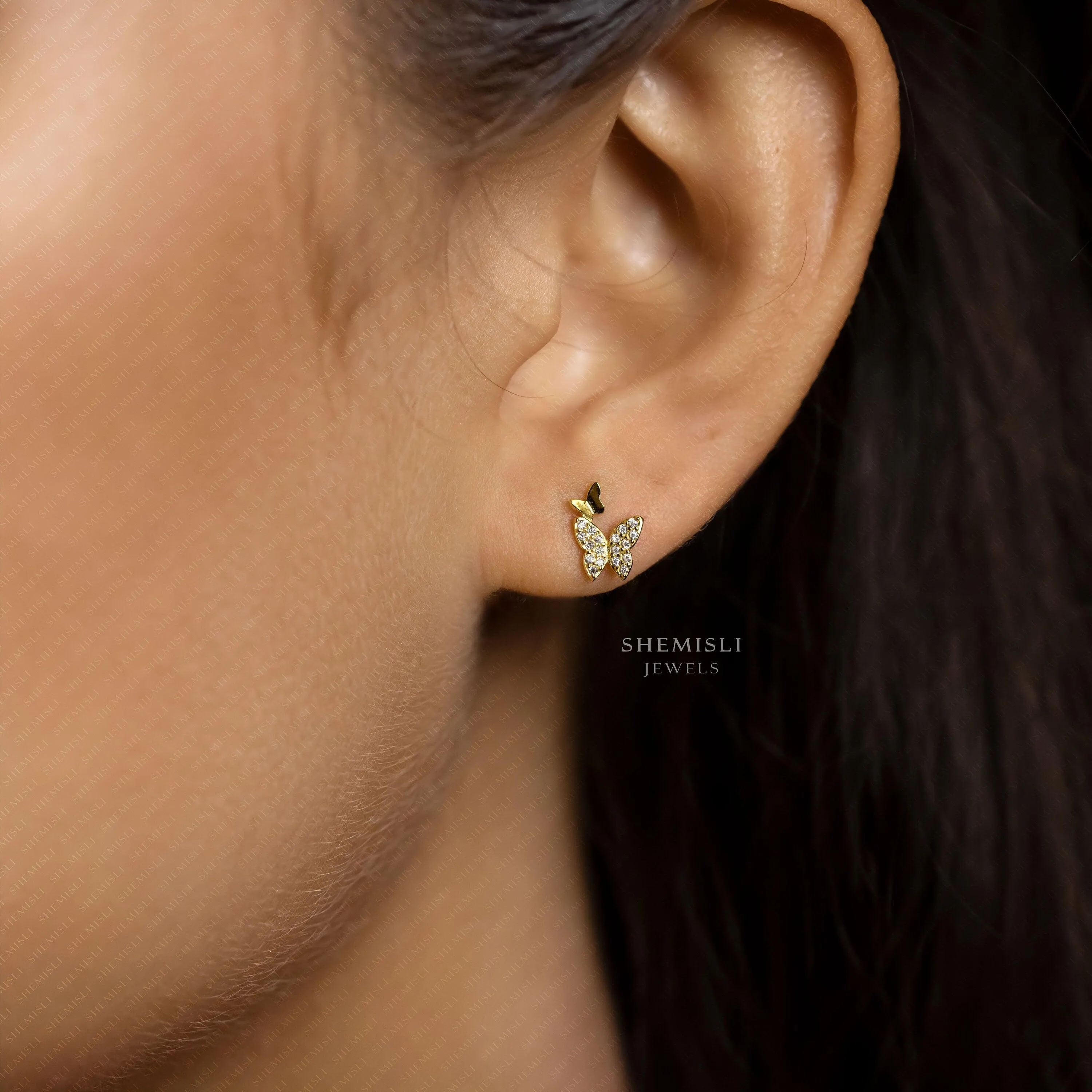 Two Butterflies Studs Earrings, Gold, Silver SHEMISLI - SS097 LR