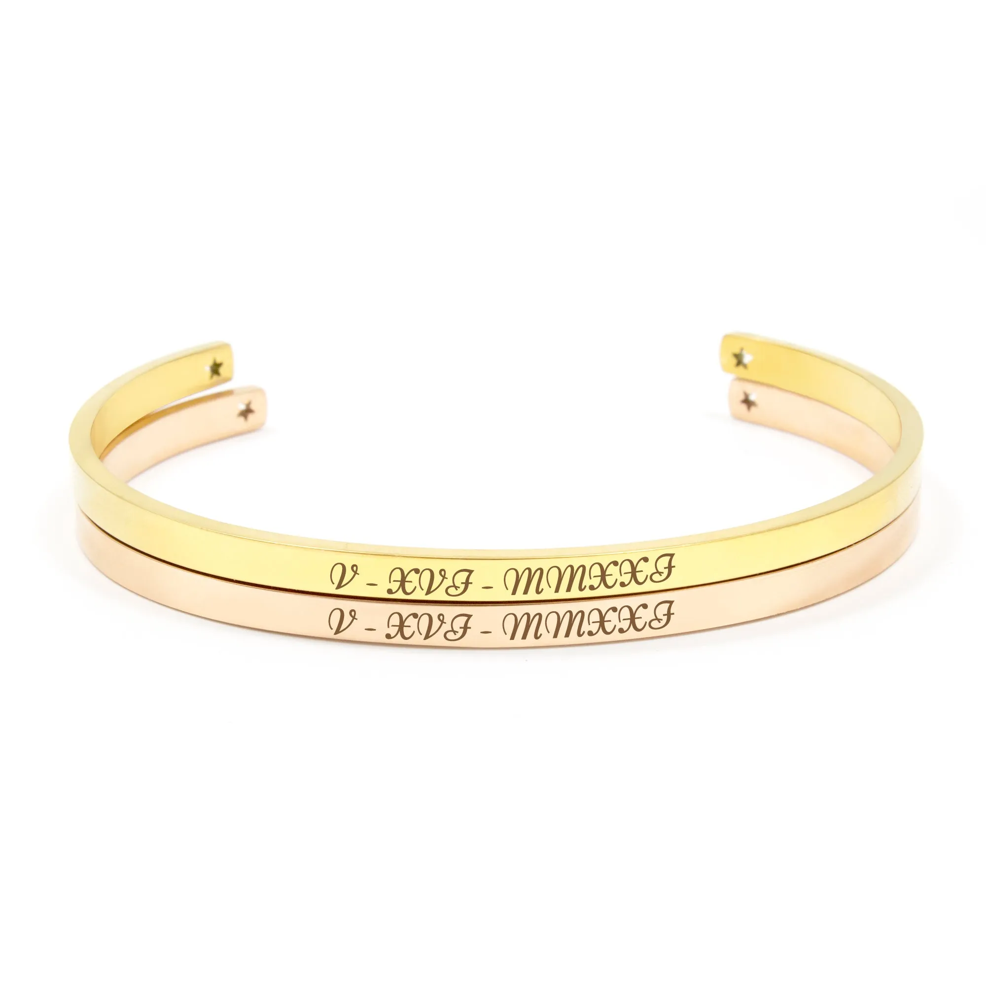 Two Personalized Cuff Bracelets Set, Custom Engraved Name Mantra Quote Any, Stainless Steel Stack Cuff Bracelet for Her