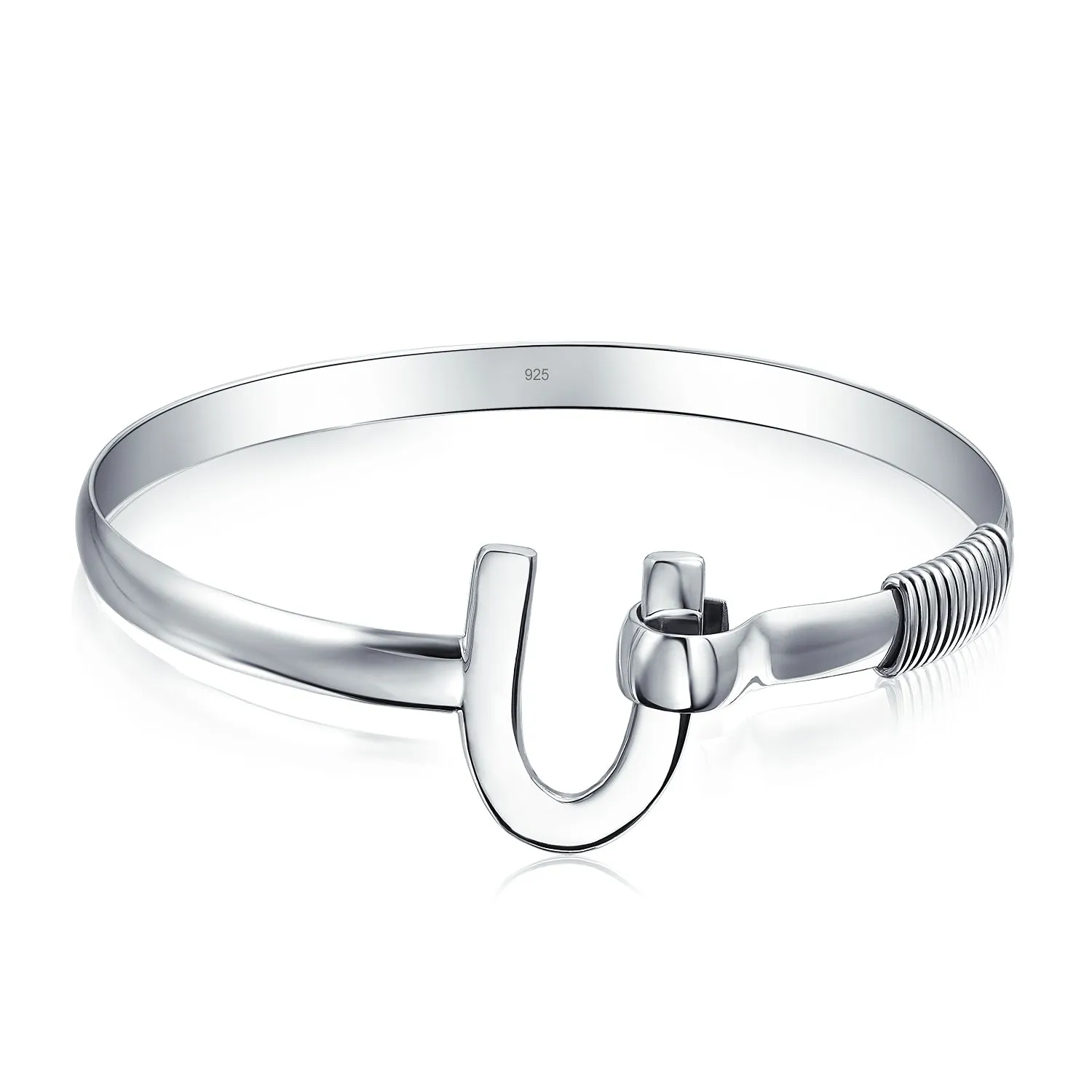 Unisex Sterling Silver Horseshoe Bangle Bracelet for Good Luck Graduation Gift