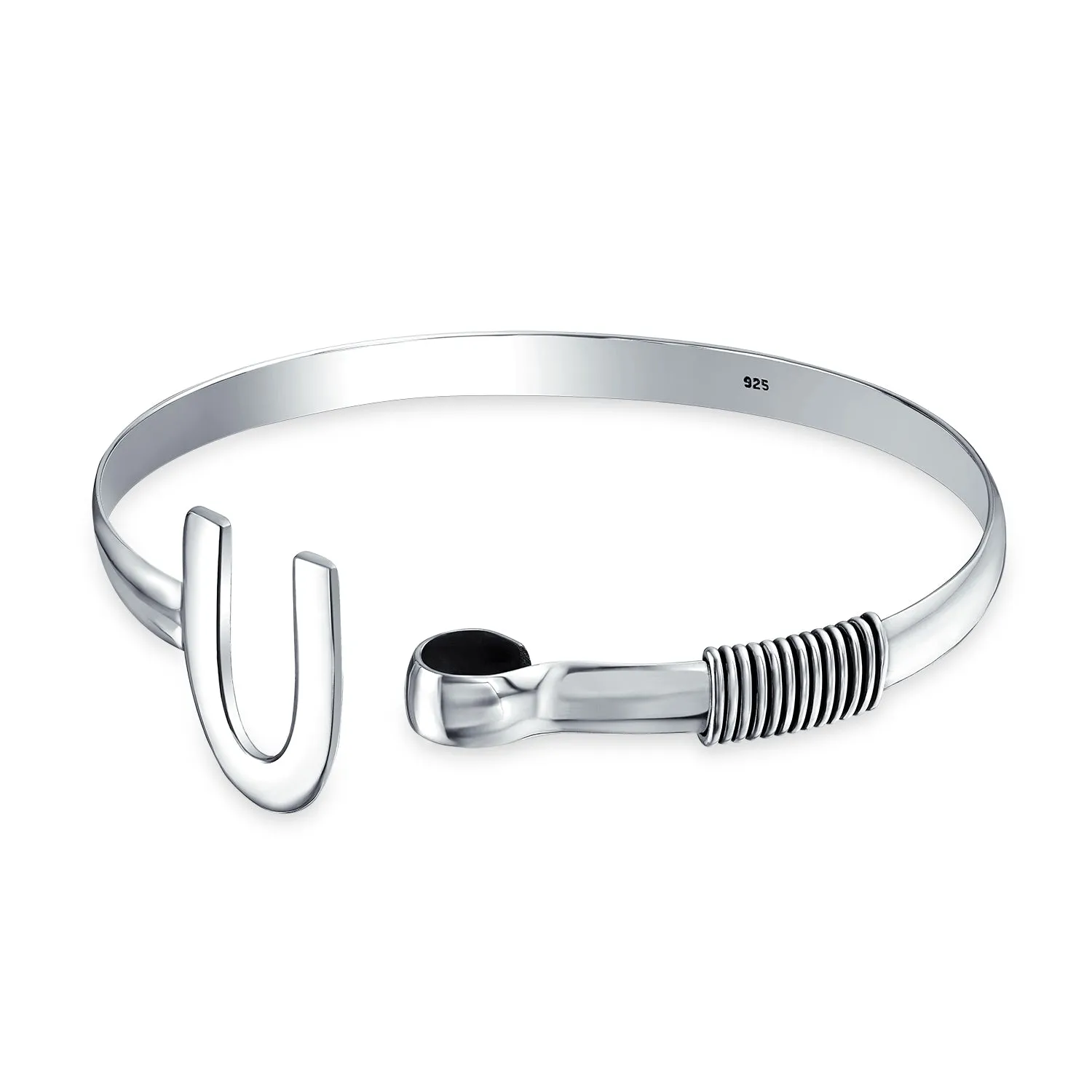 Unisex Sterling Silver Horseshoe Bangle Bracelet for Good Luck Graduation Gift