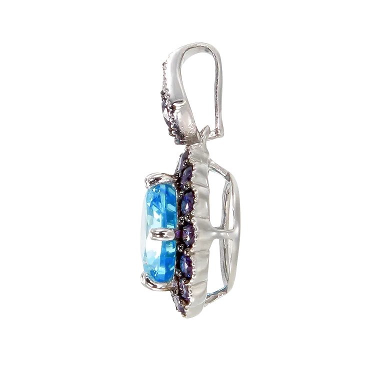 Vintage Inspired Pendant in Aquamarine & Purple CZ