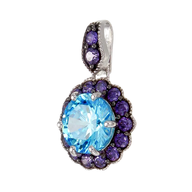 Vintage Inspired Pendant in Aquamarine & Purple CZ