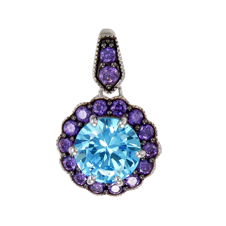 Vintage Inspired Pendant in Aquamarine & Purple CZ