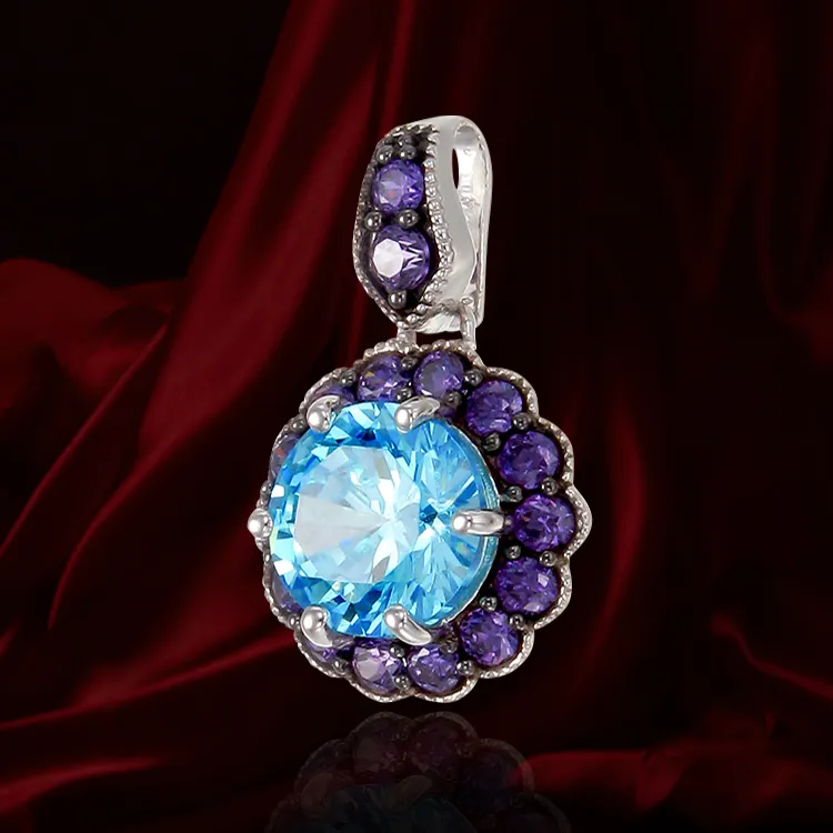Vintage Inspired Pendant in Aquamarine & Purple CZ