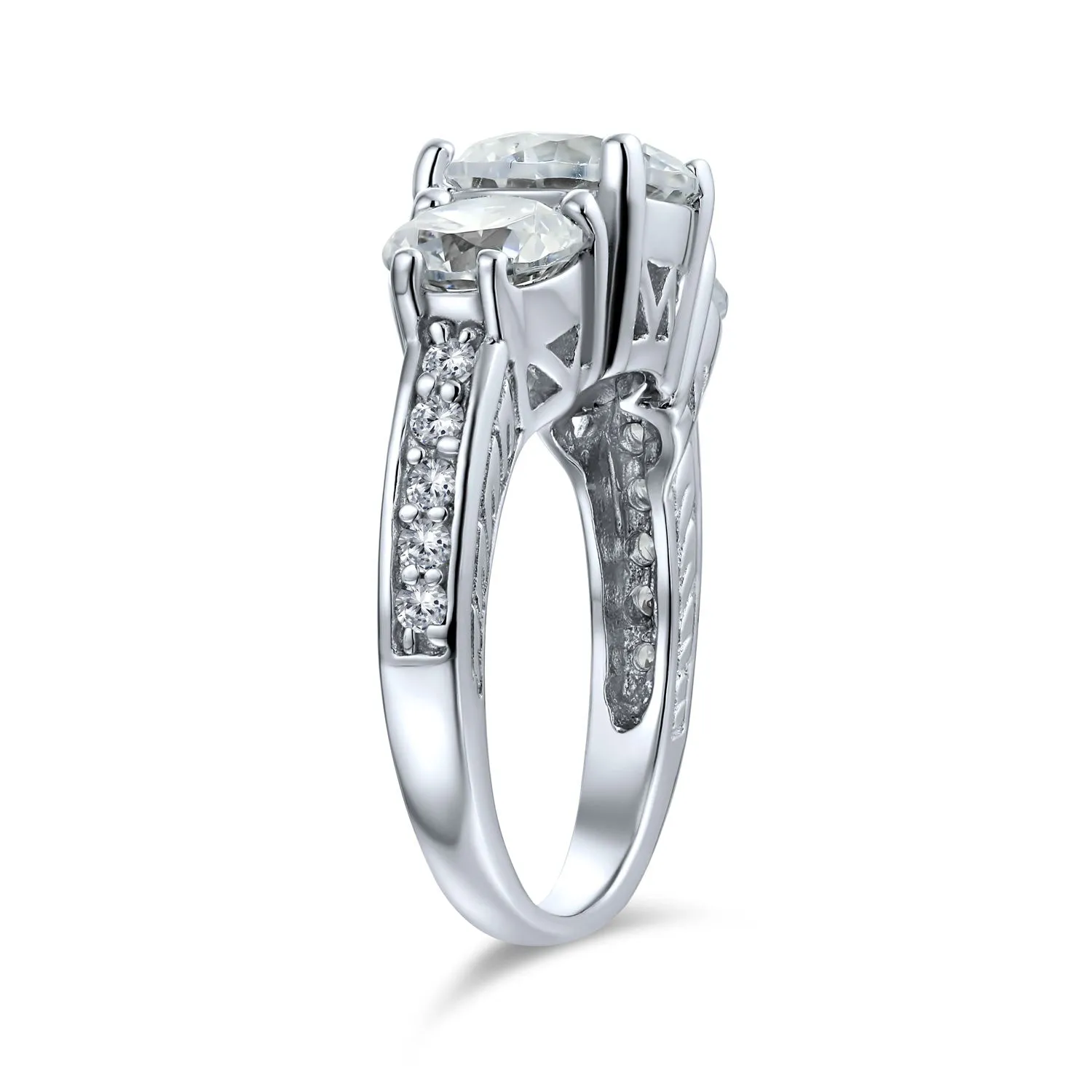 Vintage Milgrain 4 CTW Round Solitaire Three Stone CZ Engagement Ring Silver
